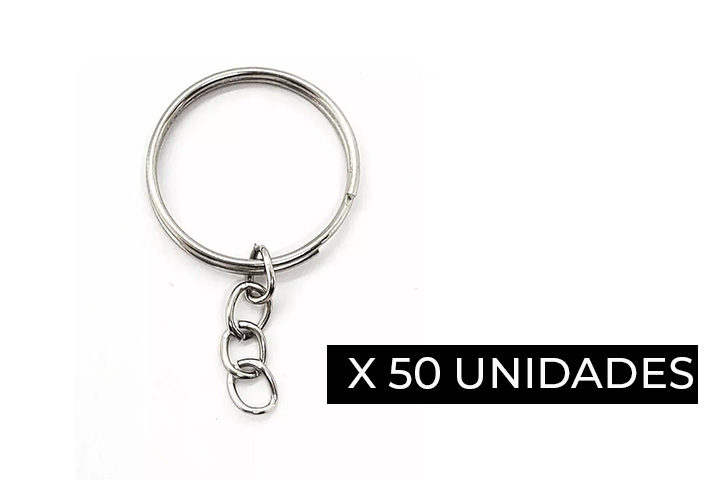 INSUMOS: ARGOLLA LLAVERO c/CADENA METALICA 20mm x 50 unid. (6799) (CA)